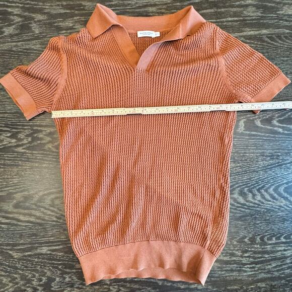 Suitsupply Crochet Buttonless Polo Shirt Mens S Rust Brown Cotton Silk Open Knit - Picture 9 of 13